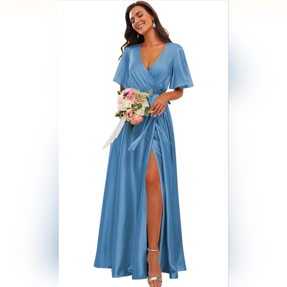 Elegant Blue Wrap Dress